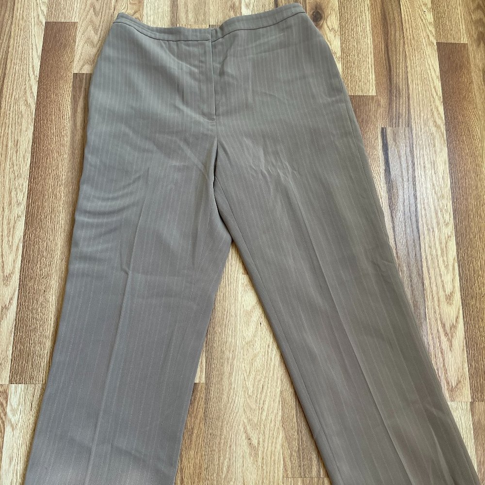 Beige Pin Stripe Straight Leg Dress Pant